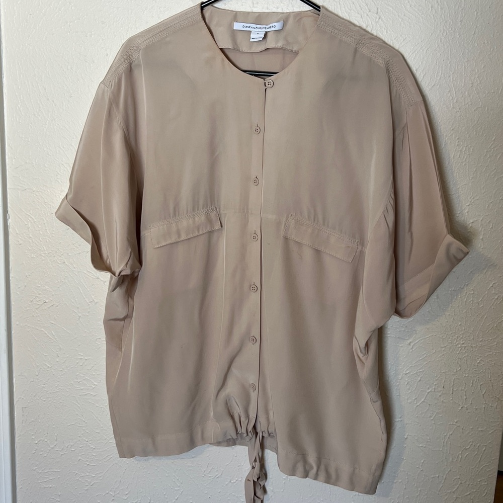 Diane Von Furstenberg Tan Blouse with Button Detail
